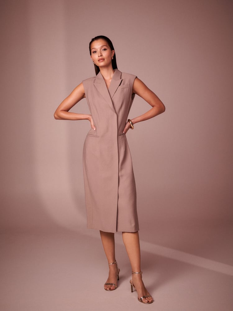 Mink Brown Mini Sleeveless Blazer Dress - Image 1 of 5