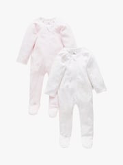 Purebaby Light Pink 100% Cotton Zip Baby Sleepsuits 2 Pack - Image 1 of 6