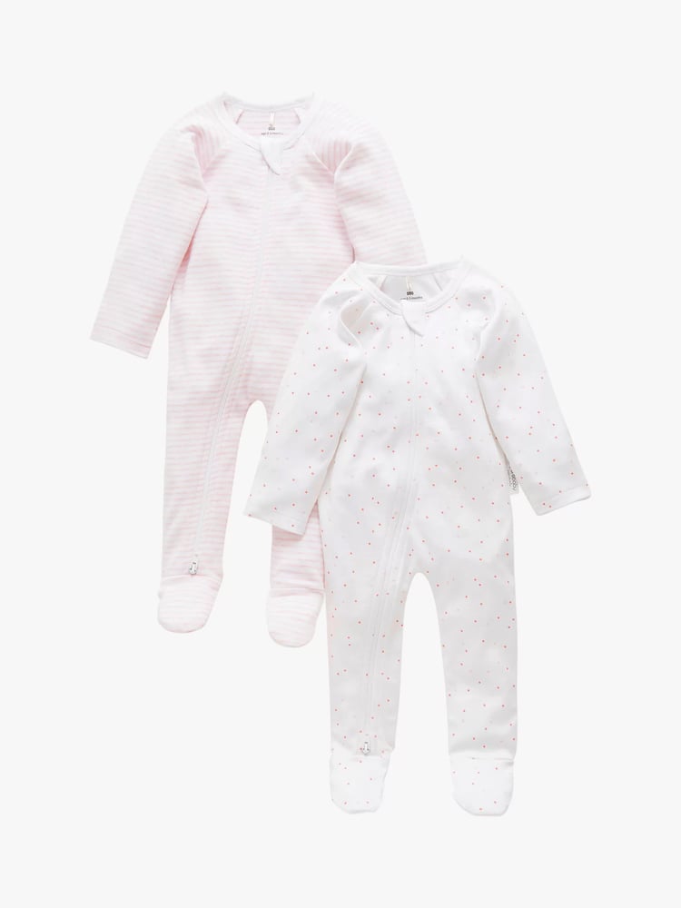 Purebaby Light Pink 100% Cotton Zip Baby Sleepsuits 2 Pack - Image 1 of 6