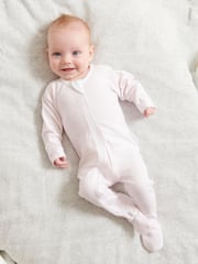 Purebaby Light Pink 100% Cotton Zip Baby Sleepsuits 2 Pack - Image 6 of 6