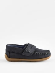 Navy Wide Fit (G) Leather Penny Loafers with Touch and Close Fastening - Image 2 of 7