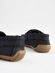 Navy Wide Fit (G) Leather Penny Loafers with Touch and Close Fastening - Image 7 of 7