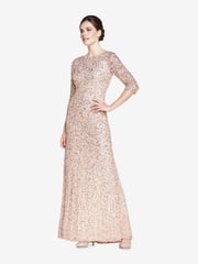 Adrianna Papell Natural 3/4 Sleeve Beaded Mermaid Gown - Image 1 of 4