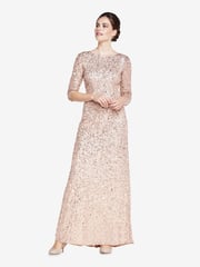 Adrianna Papell Natural 3/4 Sleeve Beaded Mermaid Gown - Image 3 of 4