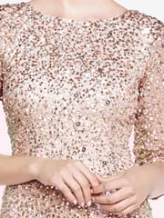 Adrianna Papell Natural 3/4 Sleeve Beaded Mermaid Gown - Image 4 of 4
