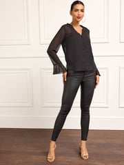 Black V-Neck Long Sleeve Blouse - Image 2 of 6