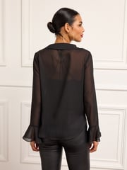 Black V-Neck Long Sleeve Blouse - Image 3 of 6