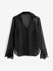Black V-Neck Long Sleeve Blouse - Image 5 of 6