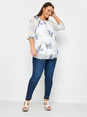 Yours Curve White Floral Print Tie Neck Blouse - Image 2 of 4