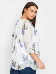Yours Curve White Floral Print Tie Neck Blouse - Image 3 of 4