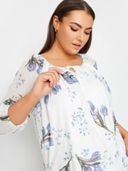 Yours Curve White Floral Print Tie Neck Blouse - Image 4 of 4