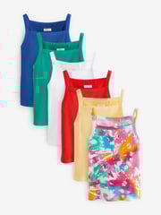 Rainbow Tie Dye 6 Pack Rib Strappy Vest (3-16yrs) - Image 1 of 8