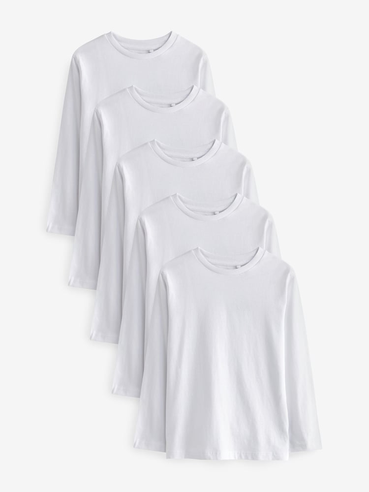 White 5 Pack Long Sleeve T-Shirts (3-16yrs) - Image 1 of 5