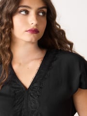 Black Short Sleeve Lace Trim Top - Image 4 of 6