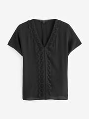 Black Short Sleeve Lace Trim Top - Image 5 of 6