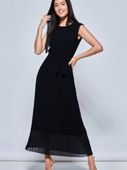 Jolie Moi Black Pleated Chiffon Sleeveless Maxi Dress - Image 1 of 5