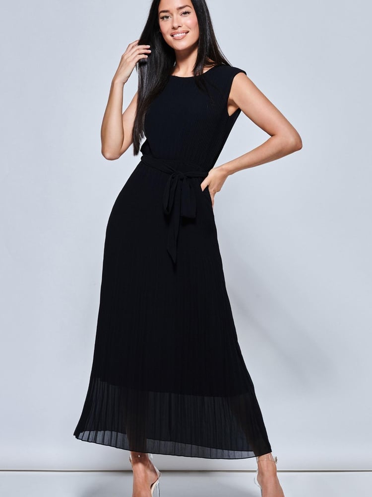 Jolie Moi Black Pleated Chiffon Sleeveless Maxi Dress - Image 1 of 5