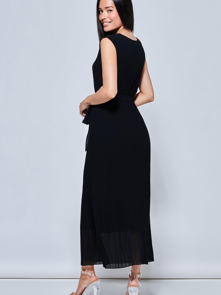 Jolie Moi Black Pleated Chiffon Sleeveless Maxi Dress - Image 2 of 5