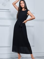 Jolie Moi Black Pleated Chiffon Sleeveless Maxi Dress - Image 3 of 5