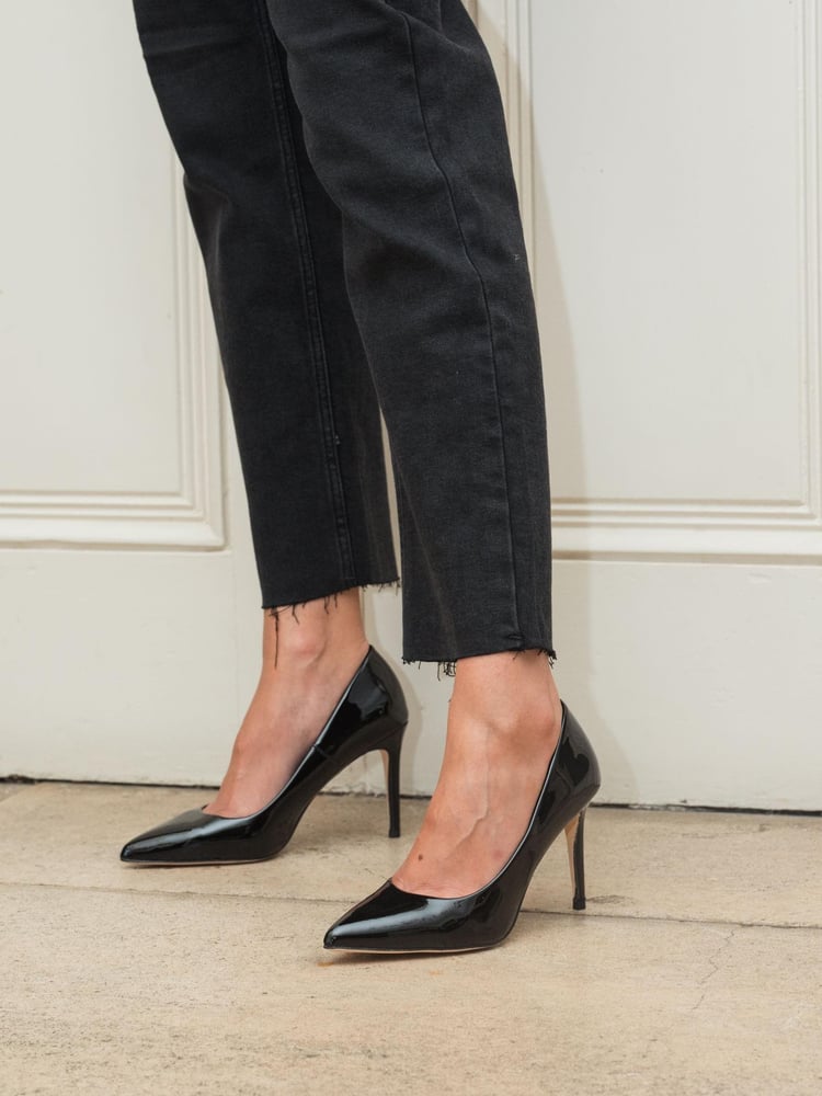 Novo Black Patent Regular Fit Impossible Point Toe Stiletto Court Shoes - Image 1 of 3