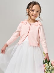Angel & Rocket Pink 100% Cotton Flower Trim Cardigan - Image 3 of 8