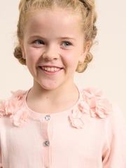 Angel & Rocket Pink 100% Cotton Flower Trim Cardigan - Image 5 of 8