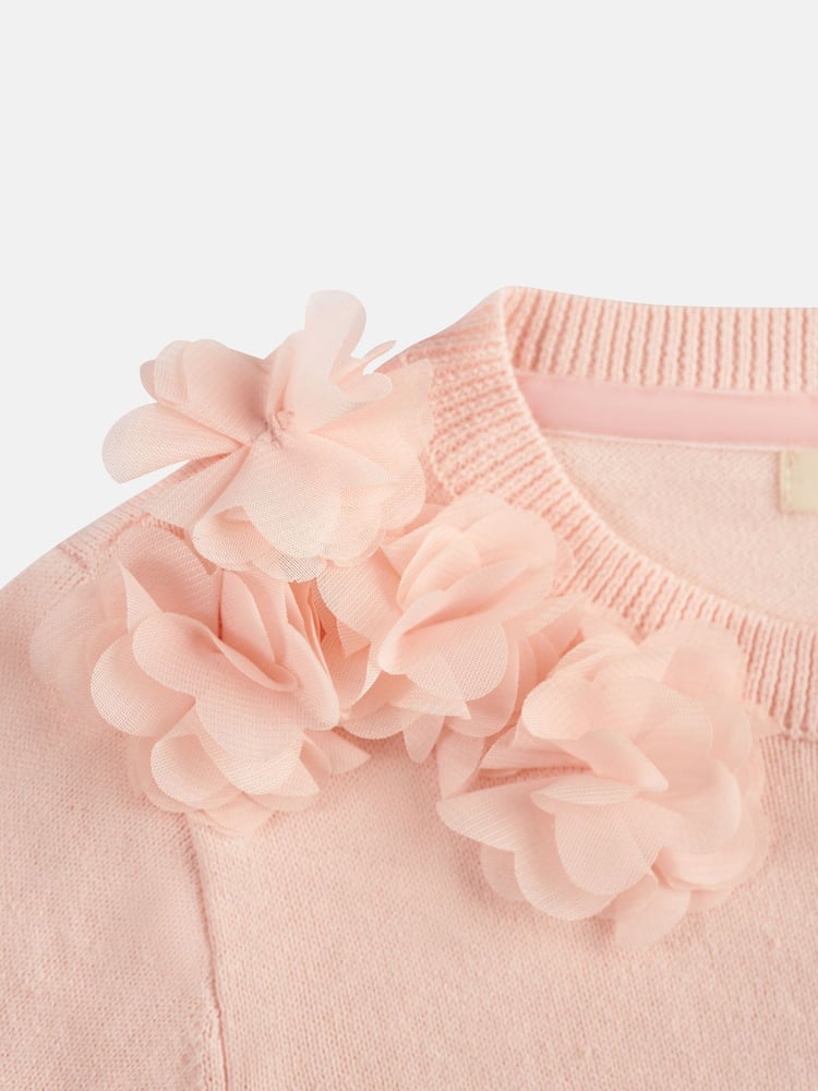 Angel & Rocket Pink 100% Cotton Flower Trim Cardigan - Image 8 of 8