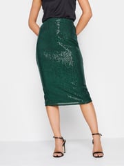 PixieGirl Petite Green Sequin Midi Skirt - Image 1 of 4