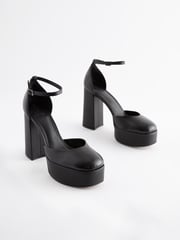 Black Signature Leather Platform Closed Toe Heels - Image 1 of 5