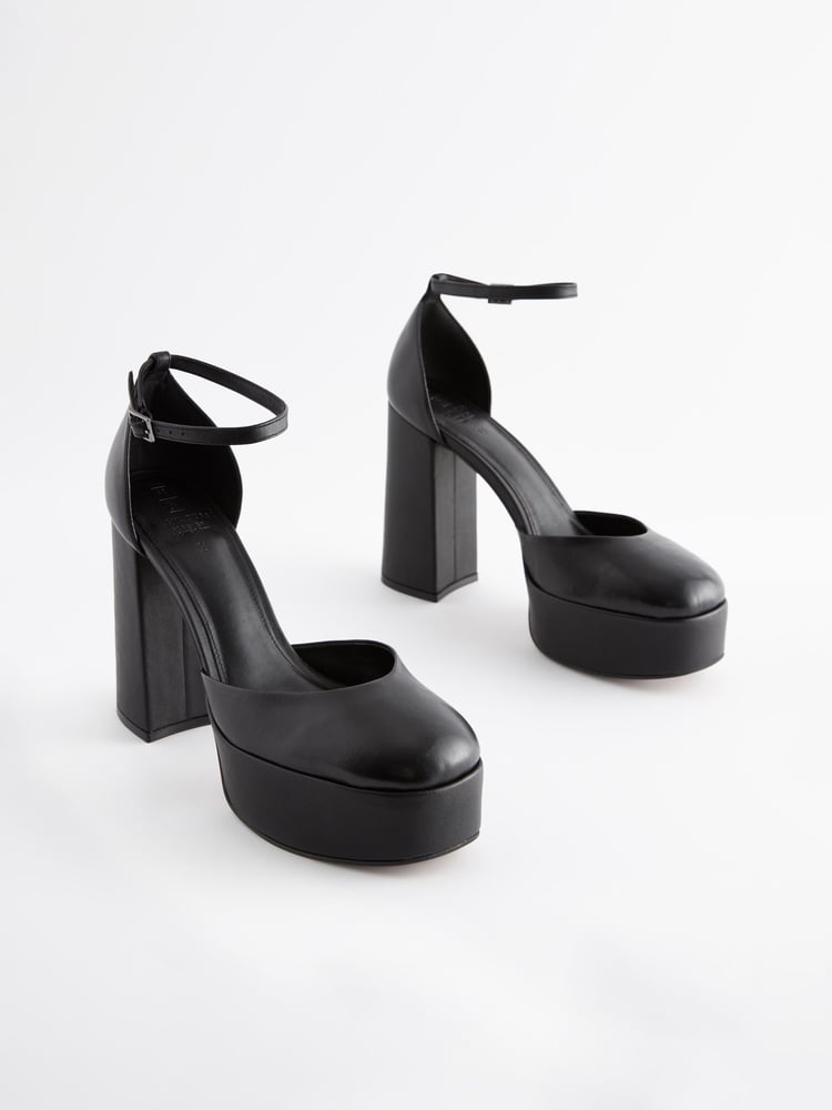 Black Signature Leather Platform Closed Toe Heels - Image 1 of 5