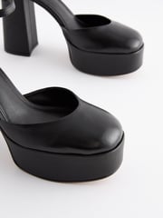 Black Signature Leather Platform Closed Toe Heels - Image 3 of 5