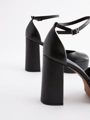 Black Signature Leather Platform Closed Toe Heels - Image 4 of 5
