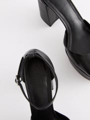 Black Signature Leather Platform Closed Toe Heels - Image 5 of 5