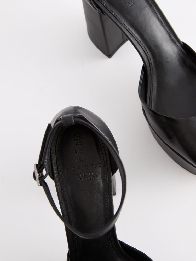 Black Signature Leather Platform Closed Toe Heels - Image 5 of 5