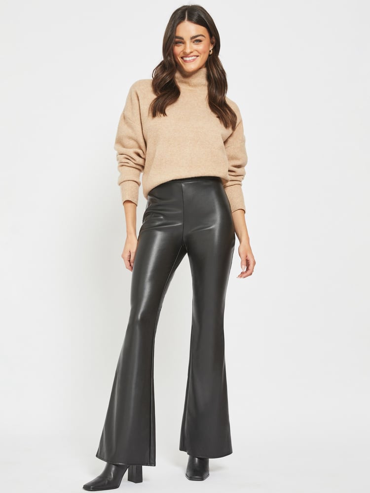 NOISY MAY Black Faux Leather Flared Trousers - Image 1 of 4