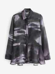 Blue/Black Abstract Printed Flutter Hem Long Sleeve Blouse - Image 5 of 6