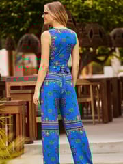 Sosandar Dark Blue Wrap Front Wide Leg Jumpsuit - Image 2 of 5