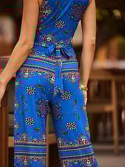 Sosandar Dark Blue Wrap Front Wide Leg Jumpsuit - Image 5 of 5