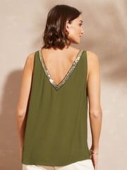 Love & Roses Khaki Green Trim Detail V Neck Vest Top - Image 3 of 4