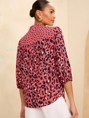 Love & Roses Pink Petite Ruffle V Neck 3/4 Sleeve Button Through Blouse - Image 2 of 4
