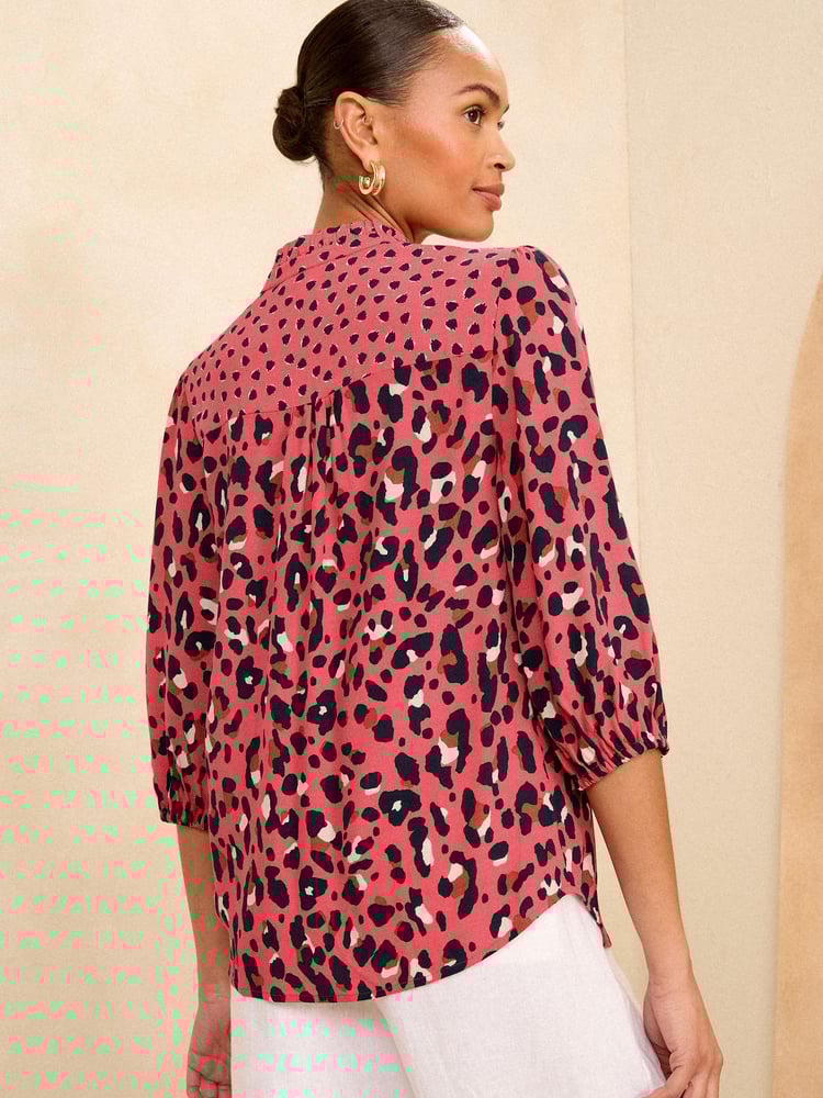 Love & Roses Pink Petite Ruffle V Neck 3/4 Sleeve Button Through Blouse - Image 2 of 4