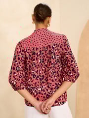 Love & Roses Pink Petite Ruffle V Neck 3/4 Sleeve Button Through Blouse - Image 3 of 4