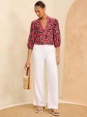 Love & Roses Pink Petite Ruffle V Neck 3/4 Sleeve Button Through Blouse - Image 4 of 4