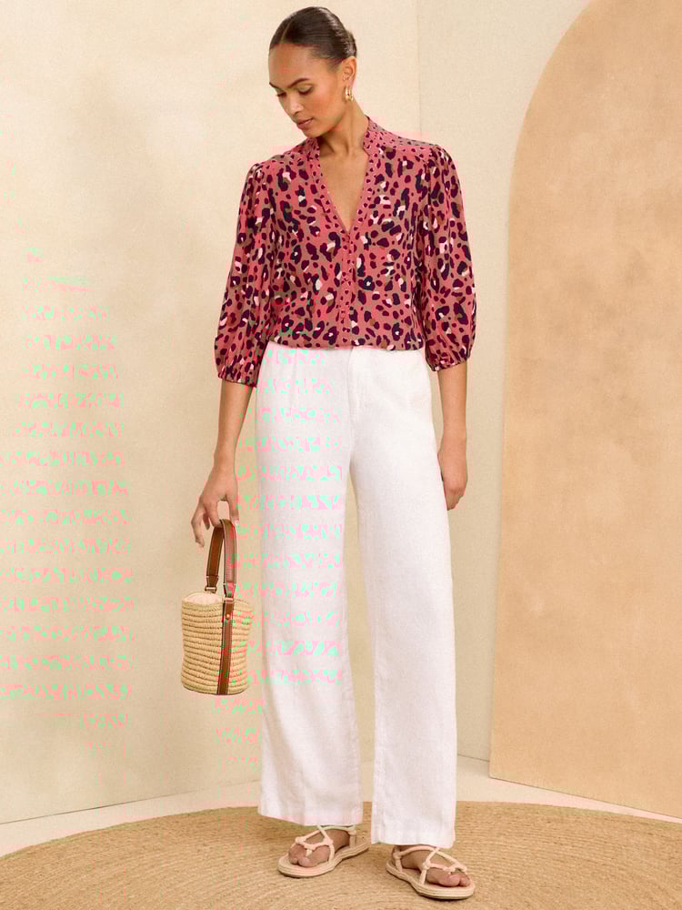 Love & Roses Pink Petite Ruffle V Neck 3/4 Sleeve Button Through Blouse - Image 4 of 4