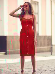Sosandar Red Button Front Midi Denim Dress - Image 2 of 2