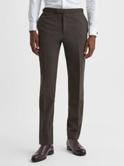 Reiss Chocolate Roll Slim Fit Wool Blend Side Adjuster Trousers - Image 1 of 5