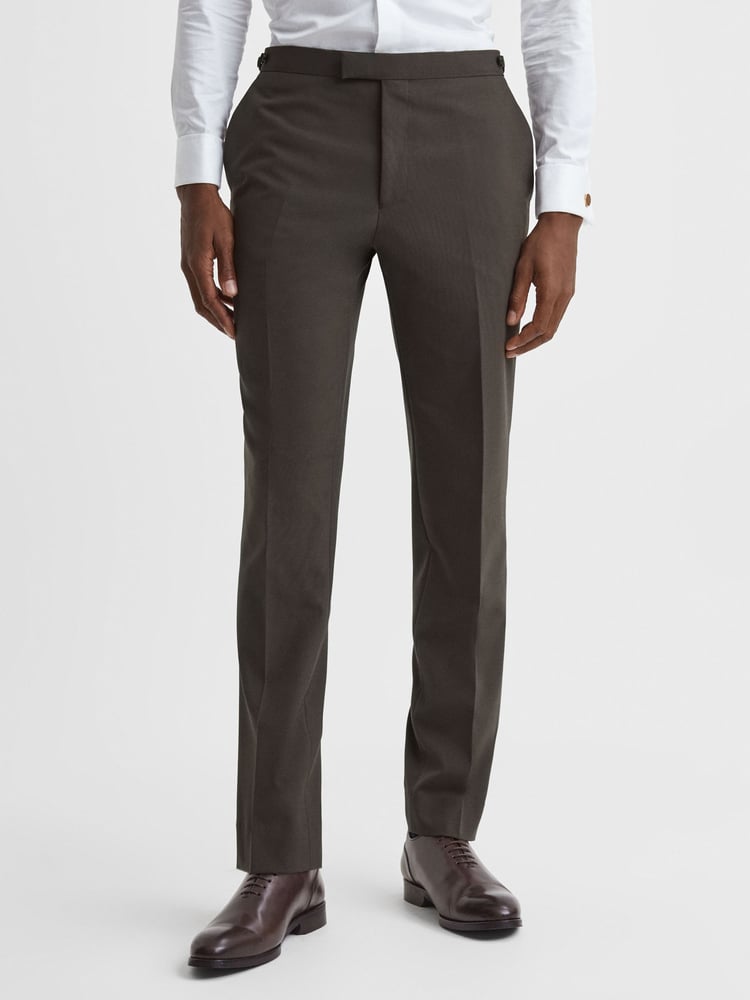 Reiss Chocolate Roll Slim Fit Wool Blend Side Adjuster Trousers - Image 1 of 5