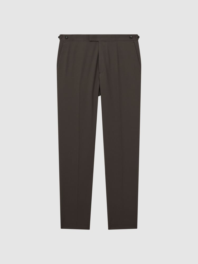 Reiss Chocolate Roll Slim Fit Wool Blend Side Adjuster Trousers - Image 2 of 5