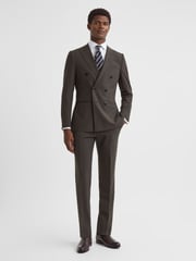 Reiss Chocolate Roll Slim Fit Wool Blend Side Adjuster Trousers - Image 3 of 5
