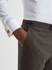 Reiss Chocolate Roll Slim Fit Wool Blend Side Adjuster Trousers - Image 4 of 5